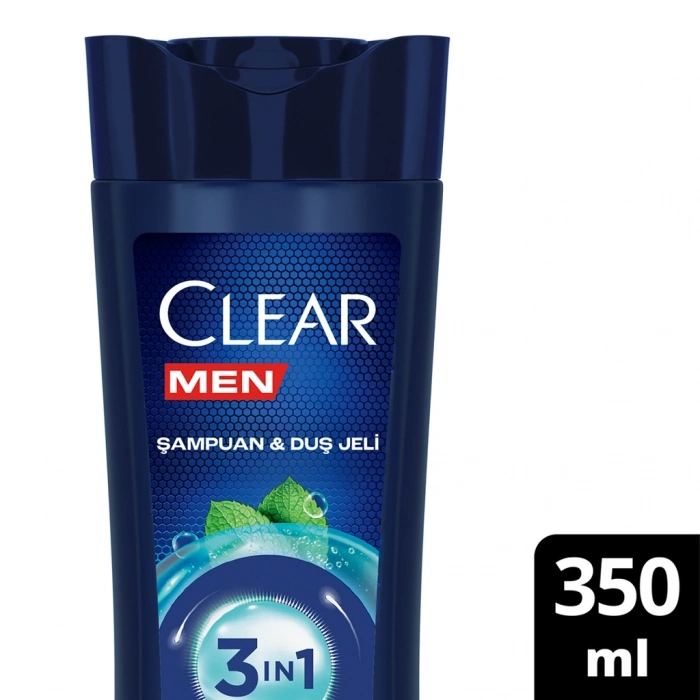 Clear Men 3 in 1 Şampuan & Duş Jeli Ferahlatıcı Mentol 350 ml