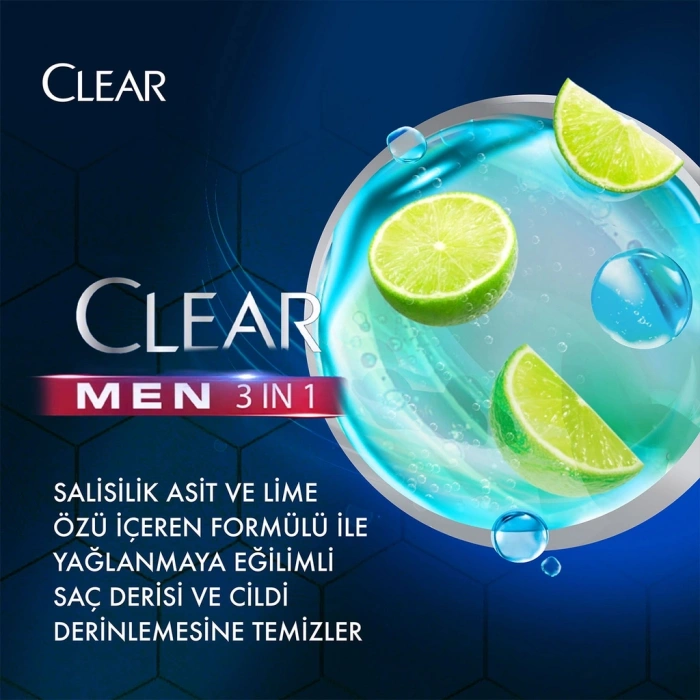 Clear Men 3in1 Yağlanma Karşıtı Lime Özü Şampuan & Duş Jeli 350 ml