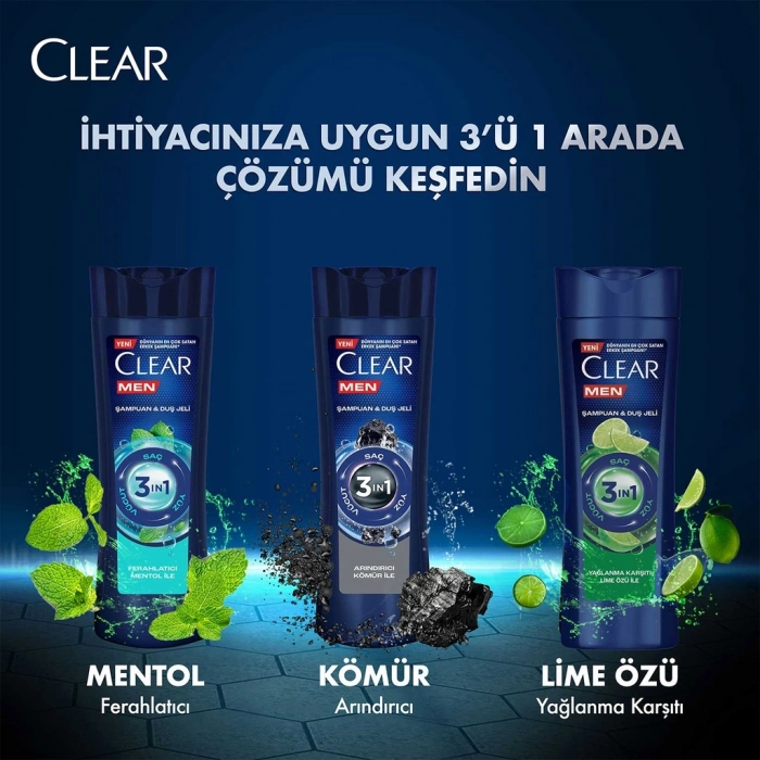 Clear Men 3in1 Yağlanma Karşıtı Lime Özü Şampuan & Duş Jeli 350 ml