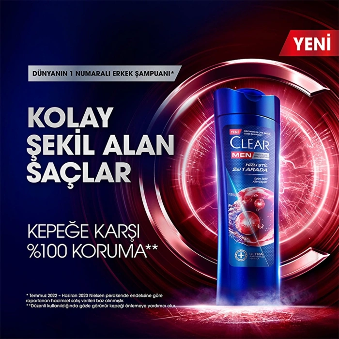 Clear Men Kepeğe Karşı Etkili Şampuan Hızlı Stil 2si 1 Arada Kolay Şekil Alan Saçlar 350 ml