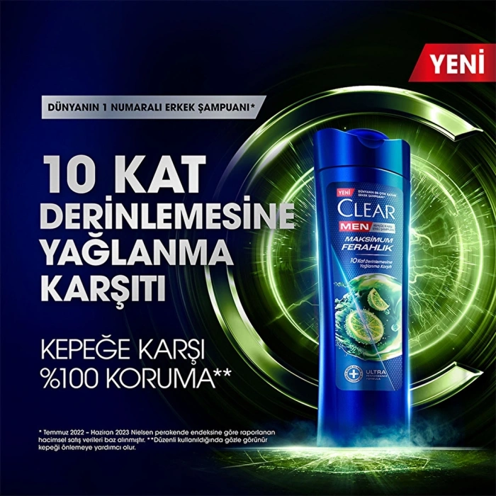 Clear Men Kepeğe Karşı Etkili Şampuan Maksimum Ferahlık Yağlı Saç Derisi İçin Limon Özlü 350 ml