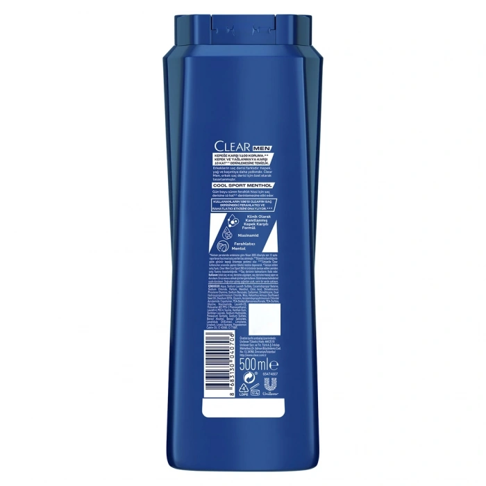Clear Men Kepeğe Karşı Şampuan Cool Sport Menthol 500 ml
