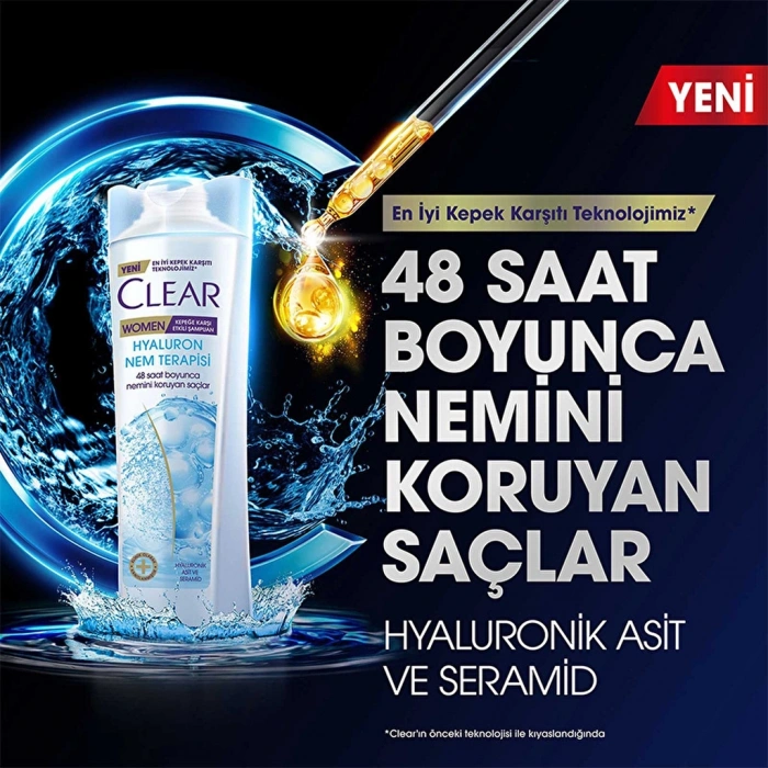 Clear Women Kepeğe Karşı Etkili Saç Bakım Şampuanı Hyaluron Nem Terapisi 350 ml