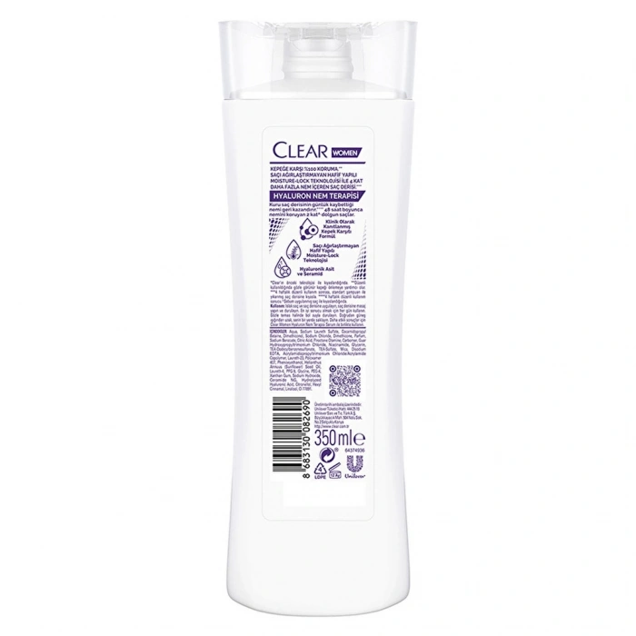 Clear Women Kepeğe Karşı Etkili Saç Bakım Şampuanı Hyaluron Nem Terapisi 350 ml