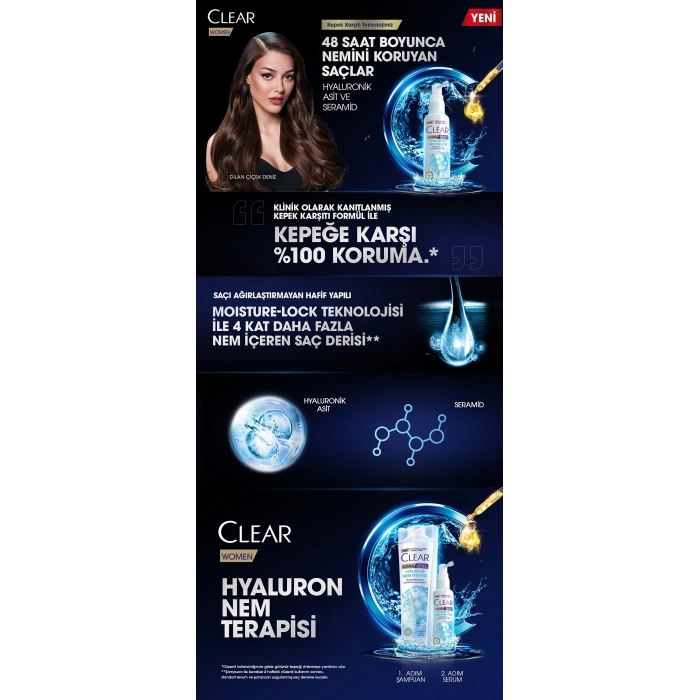 Clear Women Kepeğe Karşı Etkili Saç Bakım Serumu Hyaluron Nem Terapisi 90 ml