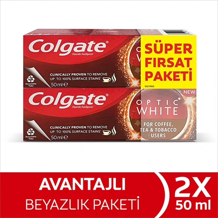 Colgate Optic White Kahve, Çay ve Tütün Kullanıcıları İçin Beyazlatıcı Diş Macunu 50 ml x 2