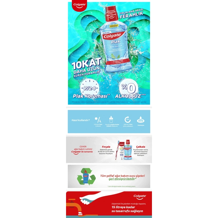 Colgate Plax Nane Ferahlığı Ağız Bakım Suyu 500 ml