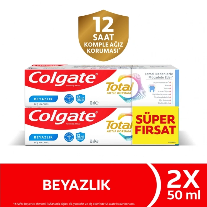 Colgate Total Beyazlık Diş Macunu 50 ml x 2