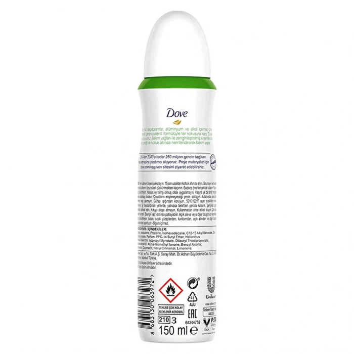 Dove %0 Alüminyum Salatalık & Yeşil Çay Kadın Deodorant Sprey 150 ml