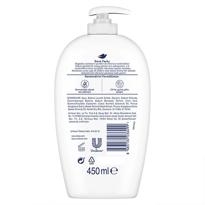 Dove Hindistan Cevizi Yağı ve Badem Sütü Özü Sıvı Sabun 450 ml