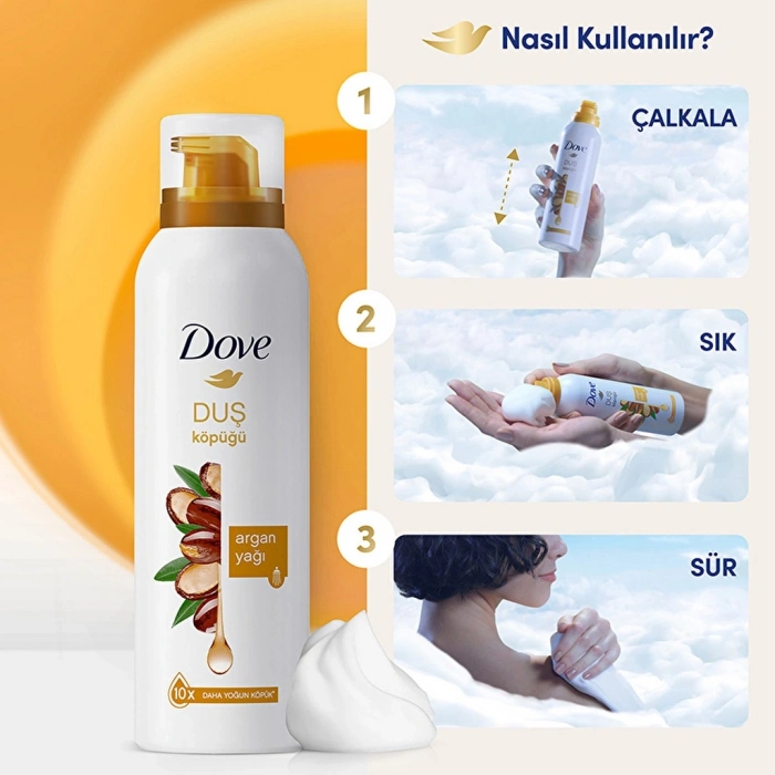 Dove Köpük Duş Jeli Argan Yağı 10 Kat Daha Yoğun Köpüğe Sahip Kremsi Formül 200 ml