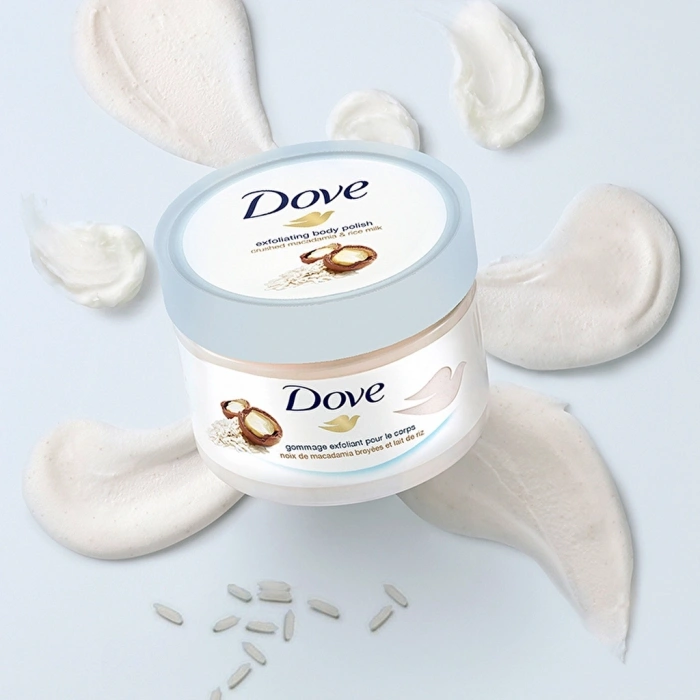 Dove Vücut Peelingi Macademia Fındığı & Pirinç Sütü 225 ml