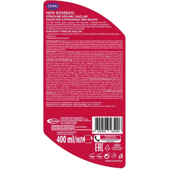 Duru Nem Bombası Dökülme Karşıtı Şampuan 400 ml