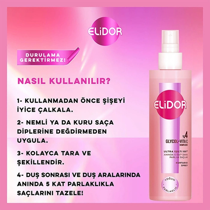 Elidor Ultra Işıltı Yoğun Parlaklık Saç Kurtarıcı Sprey 200 ml