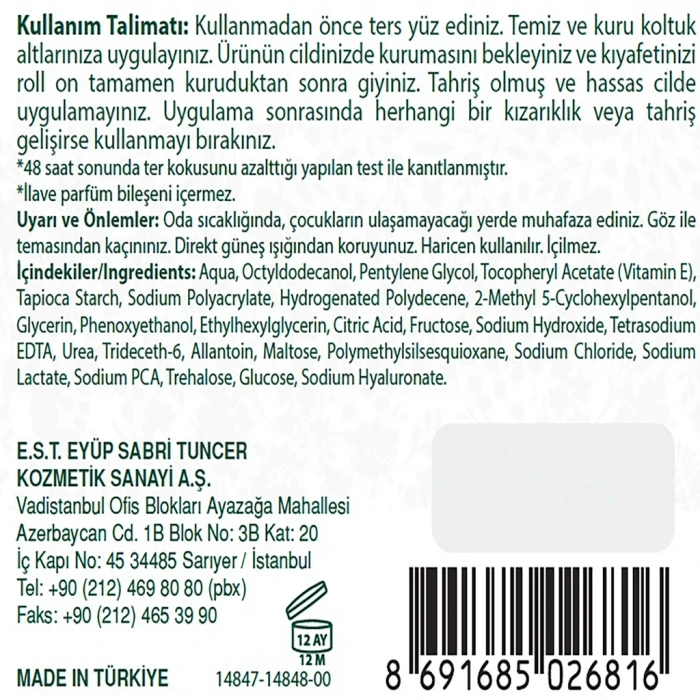 Eyüp Sabri Tuncer Kadın Roll On Deodorant Parfümsüz 75 ml