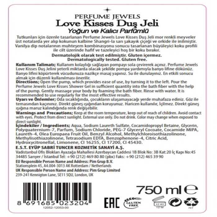 Eyüp Sabri Tuncer Perfume Jewels Duş Jeli Love Kisses 750 ml