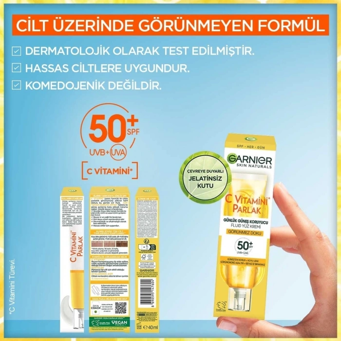 Garnier C Vitamini Parlak Günlük Güneş Koruyucu Fluid SPF50 Görünmez Doku 40 ml