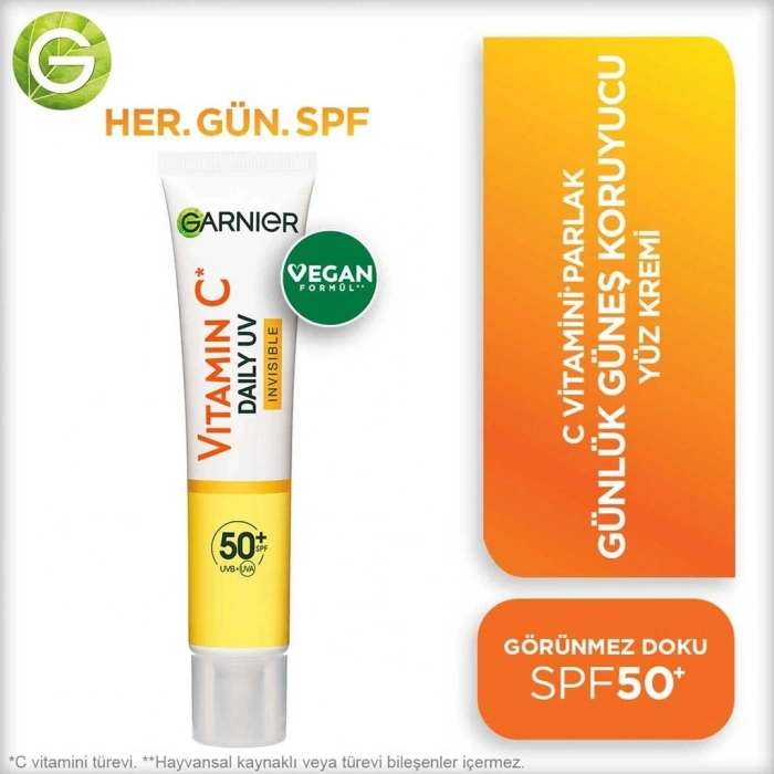 Garnier C Vitamini Parlak Günlük Güneş Koruyucu Fluid SPF50 Görünmez Doku 40 ml