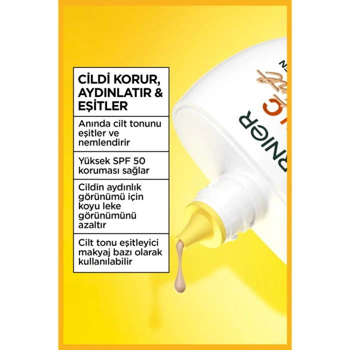 Garnier C Vitamini Wonder Tint 3 Etki 1 Arada 50+SPF Renkli Nemlendirici Yüz Güneş Kremi 40 ml Açık Ton