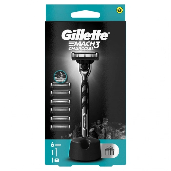 Gillette Mach3 Charcoal Tıraş Makinesi + 5 Yedek Bıçağı + Premium Stand Hediyeli Paket