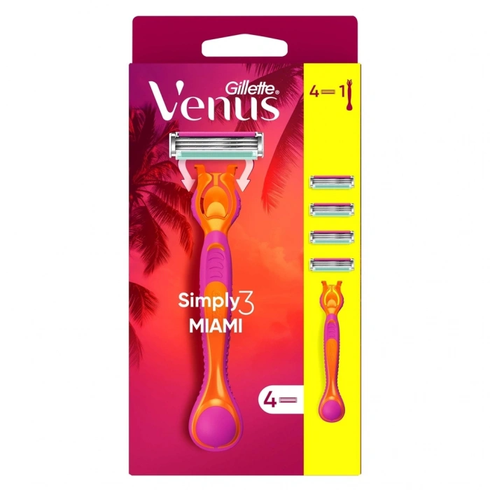 Gillette Simply Venus 3 Miami Tıraş Makinesi Gövdesi + 4 Bıçak