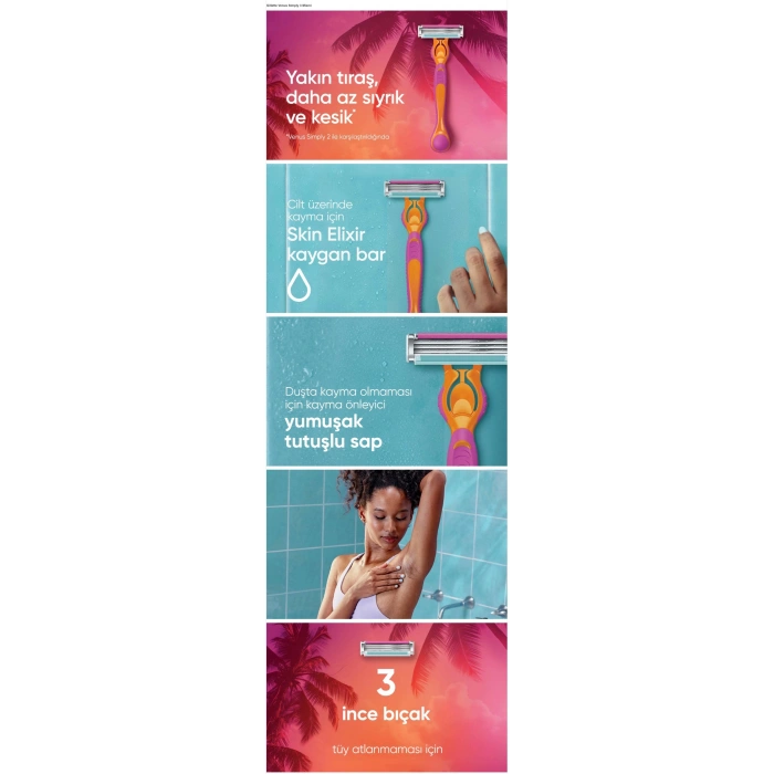 Gillette Simply Venus 3 Miami Tıraş Makinesi Gövdesi + 4 Bıçak