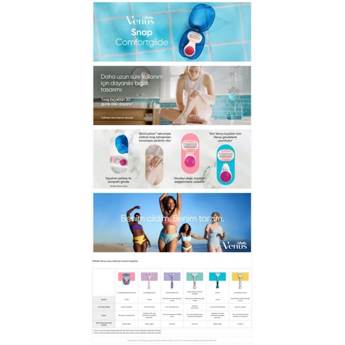 Gillette Venus ComfortGlide Snap Breeze Tıraş Makinesi (Seyahat Boyu)
