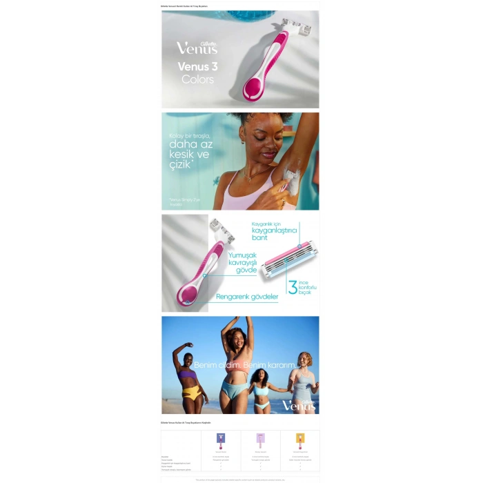 Gillette Venus Renkli 3 Bıçaklı Kullan At Kadın Tıraş Bıçağı 4 + 2 Adet