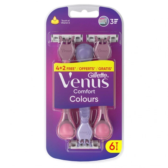 Gillette Venus Renkli 3 Bıçaklı Kullan At Kadın Tıraş Bıçağı 4 + 2 Adet