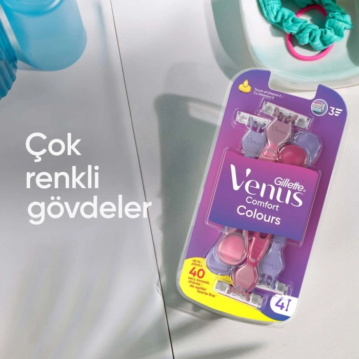 Gillette Venus Renkli 3 Bıçaklı Kullan At Kadın Tıraş Bıçağı 4 + 2 Adet