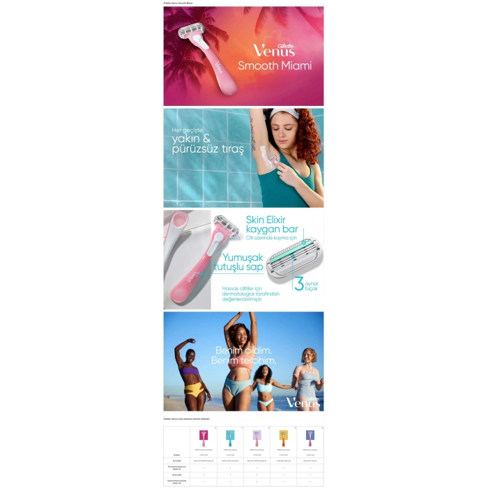 Gillette Venus Smooth Miami Kadın Tıraş Bıçakları 3lü Kadın Kullan At Tıraş Bıçakları