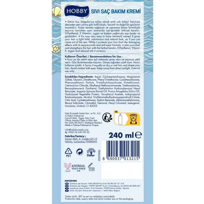 Hobby Mermaid Sıvı Saç Bakım Kremi 240 ml
