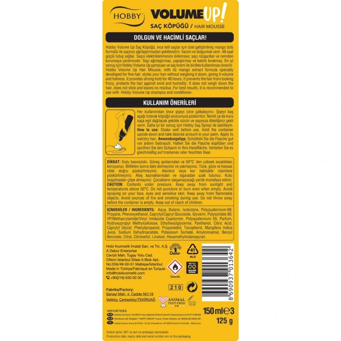 Hobby Volume Up Saç Köpüğü 150 ml
