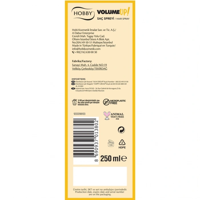 Hobby Volume Up Saç Spreyi 250 ml