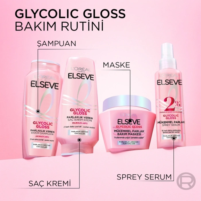Loreal Paris Elseve Glycolic Gloss Mükemmel Parlaklık Veren Saç Bakım Maskesi 300 ml