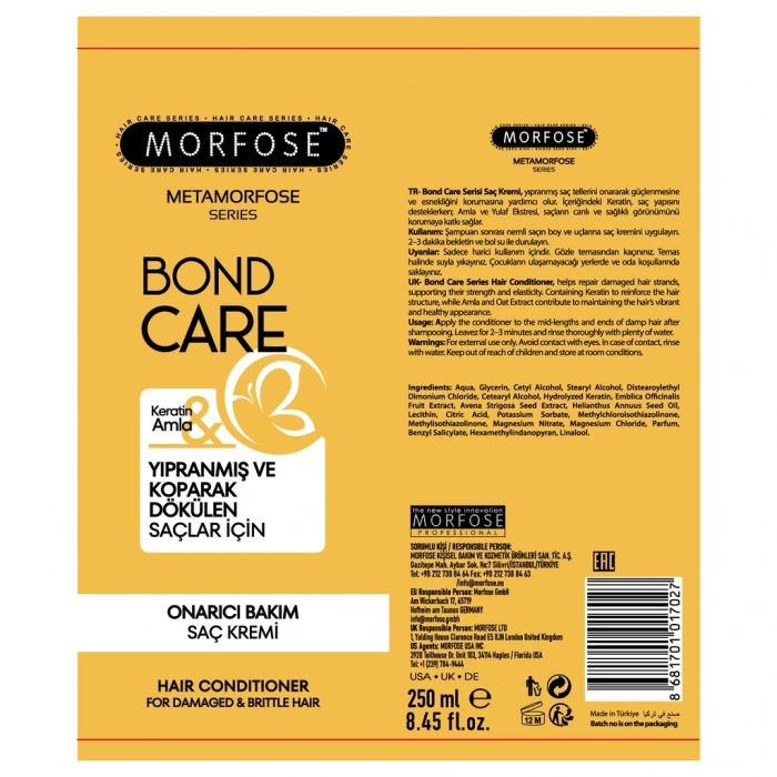 Morfose Metamorfose Bond Care Onarıcı Bakım Saç Kremi 250 ml
