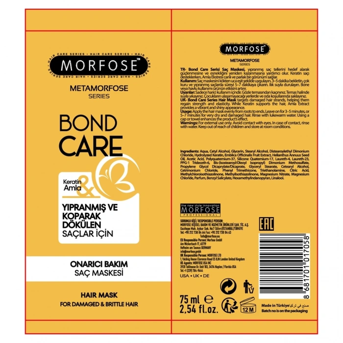 Morfose Metamorfose Bond Care Onarıcı Bakım Saç Maskesi 75 ml