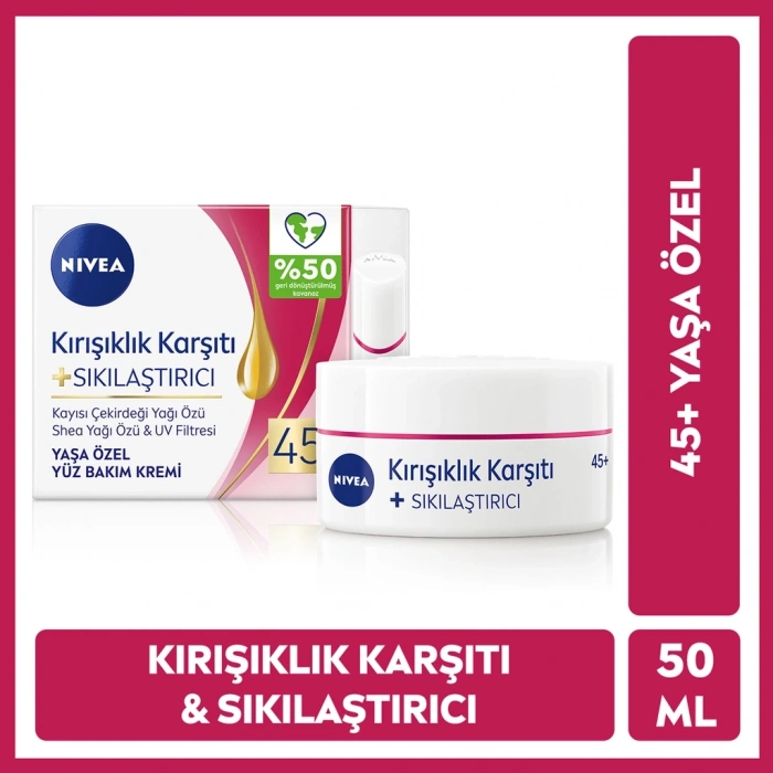 Nivea 45+ Yaş Kırışıklık Karşıtı + Sıkılaştırıcı Yüz Bakım Kremi 50 ml
