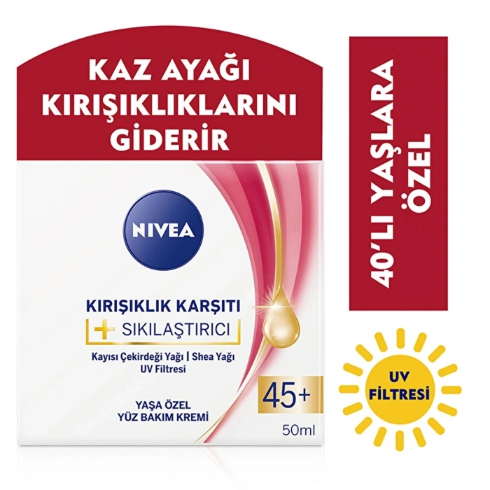Nivea 45+ Yaş Kırışıklık Karşıtı + Sıkılaştırıcı Yüz Bakım Kremi 50 ml