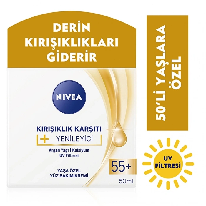 Nivea 55+ Yaş Kırışıklık Karşıtı + Canlandırıcı Yüz Bakım Kremi 50 ml