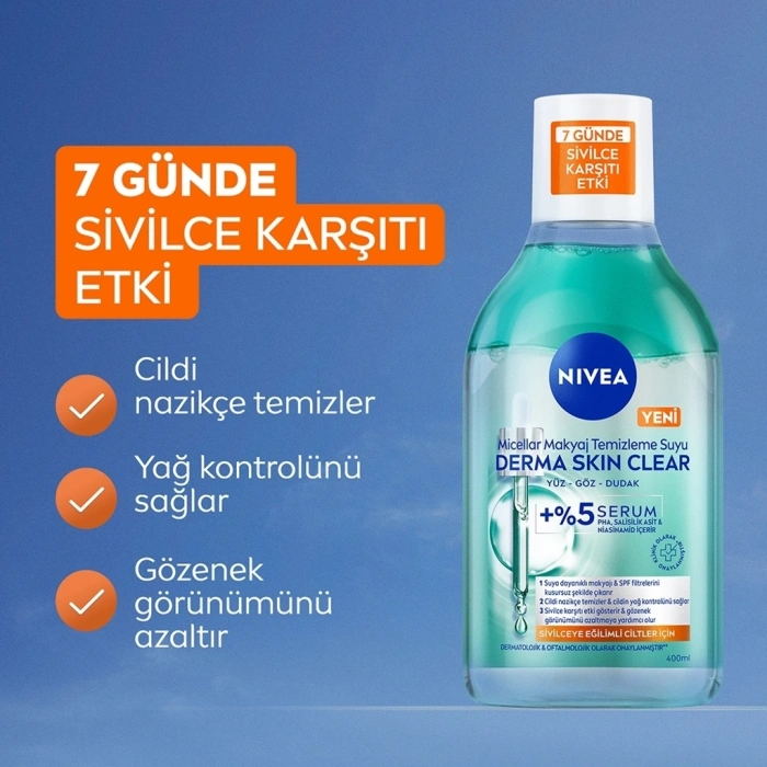Nivea Derma Skin Clear Serum Etkili Çift Fazlı Micellar Makyaj Temizleme Suyu 400 ml