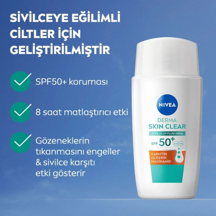Nivea Derma Skin Clear UV Fluid 50+SPF Akne Karşıtı Yüz Güneş Kremi 40 ml