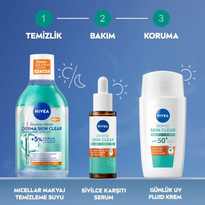 Nivea Derma Skin Clear UV Fluid 50+SPF Akne Karşıtı Yüz Güneş Kremi 40 ml