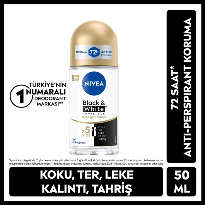 Nivea Kadın Roll-On Deodorant Black & White Invisible İpeksi Pürüzsüzlük 50 ml