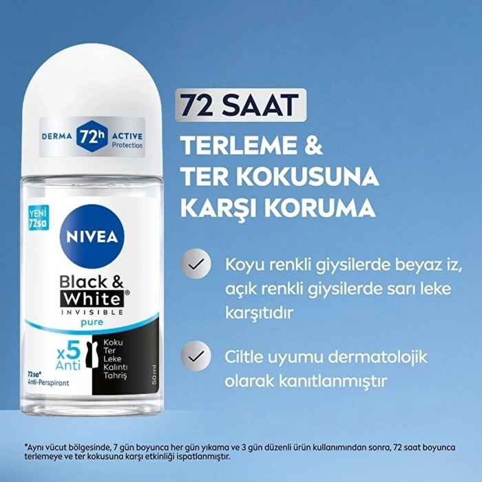 Nivea Kadın Roll-On Deodorant Black & White Invisible Pure 50 ml
