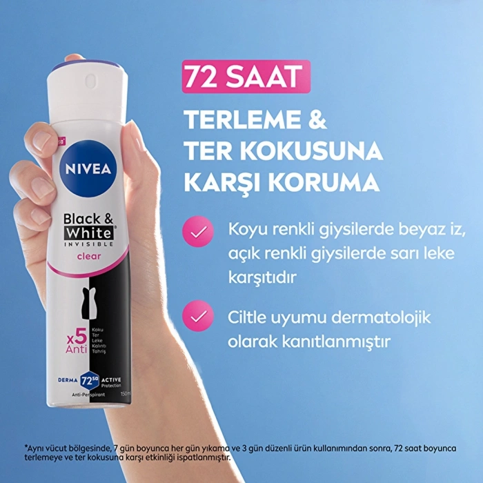 Nivea Kadın Sprey Deodorant Black & White Clear 150 ml 72 Saat Anti-perspirant