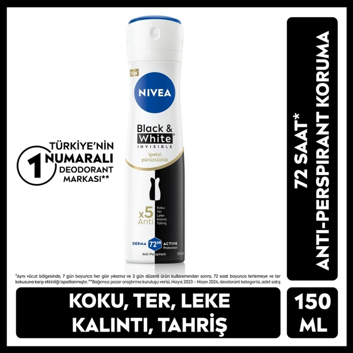 Nivea Kadın Sprey Deodorant Black & White Invisible İpeksi Pürüzsüzlük 150 ml