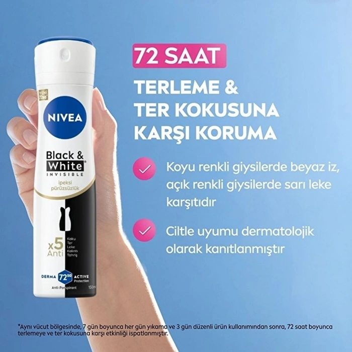 Nivea Kadın Sprey Deodorant Black & White Invisible İpeksi Pürüzsüzlük 150 ml