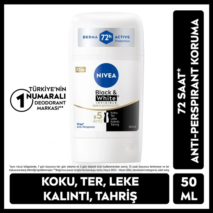 Nivea Kadın Stick Deodorant Black & White Invisible İpeksi Pürüzsüzlük 50 ml