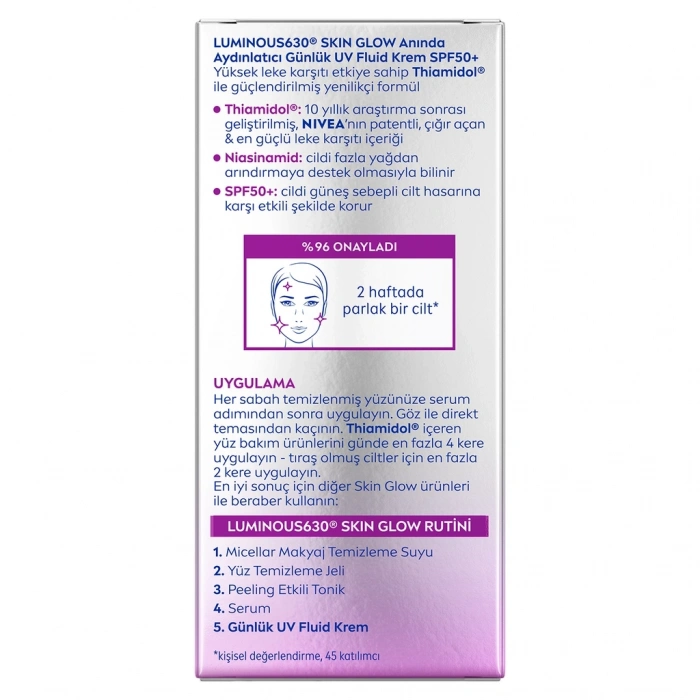 Nivea Luminous630 Skin Glow Aydınlatıcı SPF50 Yüz Güneş Kremi 40 ml